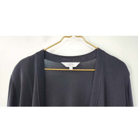 Exclusively Misook Woman 2x Classic Black Long‎ Line Open Front Cardigan 2X - Picture 3 of 8